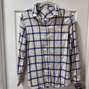 J.CREW Boy-Fit Cream & Royal Blue‎ Windowpane Check Button-Down Shirt-SZ 8